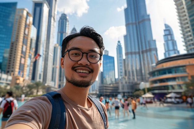 Portret mężczyzny odwiedzającego luksusowe miasto Dubai