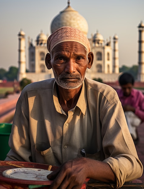Portret Mężczyzny W Pobliżu Taj Mahal