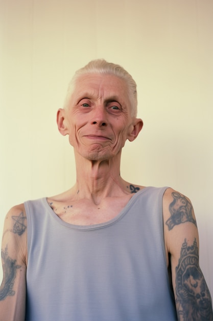 Bezpłatne zdjęcie portret mężczyzny z tatuażami na ciele