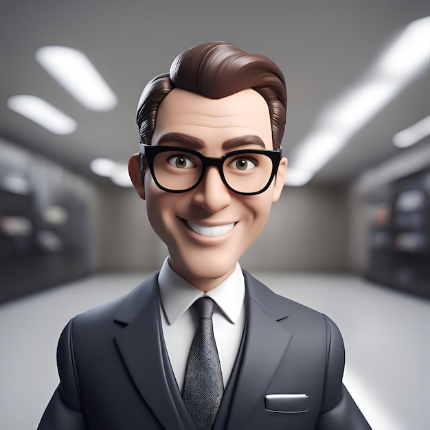 Bezpłatne zdjęcie portret młodego biznesmena w czarnym garniturze i okularach 3d rendering