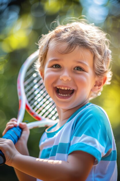 Portret młodego gracza ćwiczącego tenis