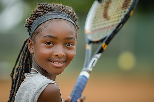 Bezpłatne zdjęcie portret młodego gracza ćwiczącego tenis