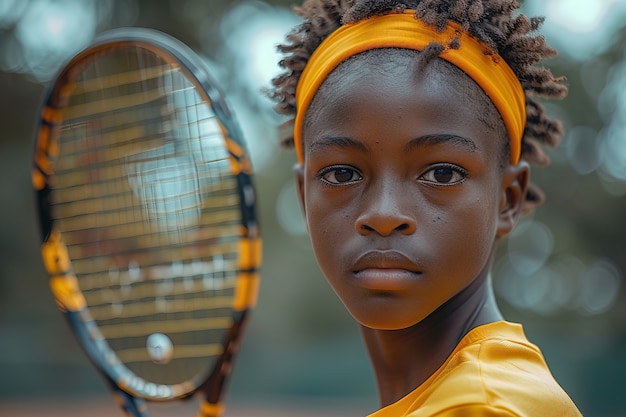 Portret młodego gracza ćwiczącego tenis