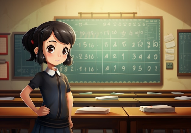 Bezpłatne zdjęcie portret młodego ucznia uczęszczającego do szkoły w stylu anime