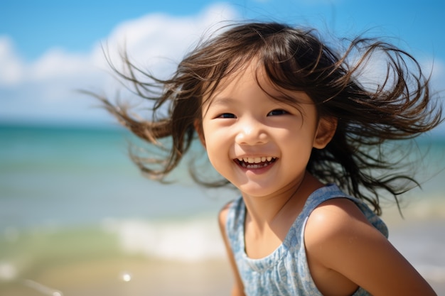 Bezpłatne zdjęcie portret młodej dziewczyny na plaży