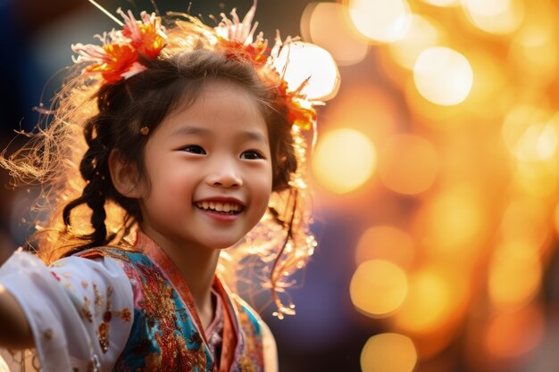 Portret młodej dziewczyny w tradycyjnych azjatyckich ubraniach