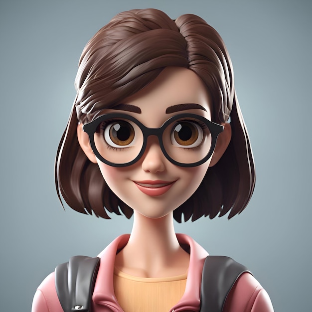 Portret młodej kobiety w okularach renderowanie 3d