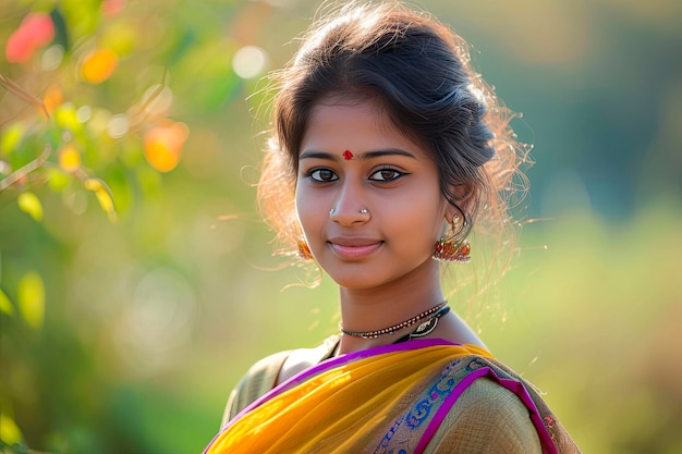 Bezpłatne zdjęcie portret młodej pięknej indyjskiej kobiety z sari