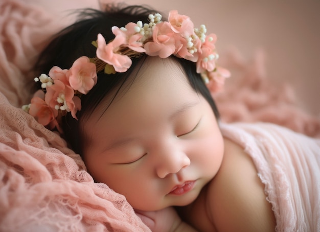 Bezpłatne zdjęcie portret noworodka z kwiatami