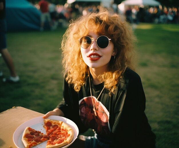 Portret osoby uśmiechającej się podczas jedzenia