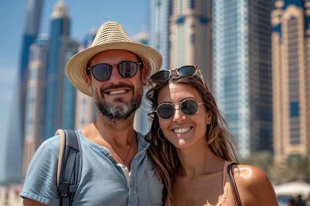 Bezpłatne zdjęcie portret pary odwiedzającej luksusowe miasto dubai