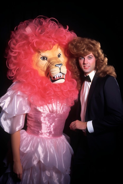 Bezpłatne zdjęcie portret pary z zabawną peruką.