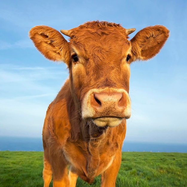 Portret pięknej brązowej krowy