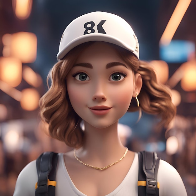 Bezpłatne zdjęcie portret pięknej dziewczyny w białej czapce 3d rendering