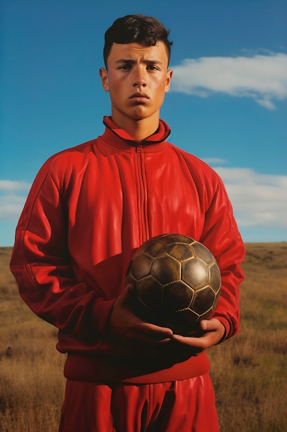 Bezpłatne zdjęcie portret piłkarza z piłką