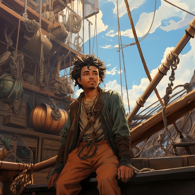 Bezpłatne zdjęcie portret postaci pirata w stylu sztuki cyfrowej