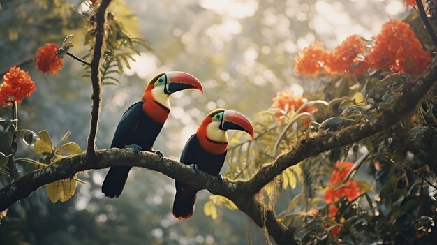 Portret ptaków tukanów na gałęzi