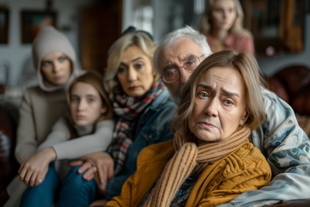 Bezpłatne zdjęcie portret rodziny wielogeneracyjnej dzielącej dom z powodu nieosiągalnego wzrostu cen na rynku mieszkaniowym