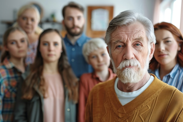 Portret rodziny wielogeneracyjnej dzielącej przestrzeń domową z powodu wysokich cen mieszkań