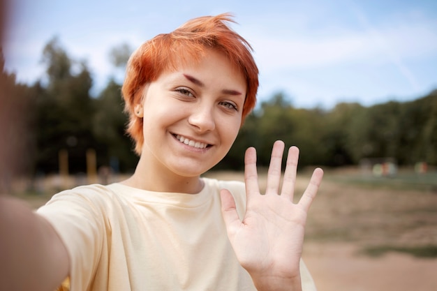 Portret selfie do rozmowy wideo