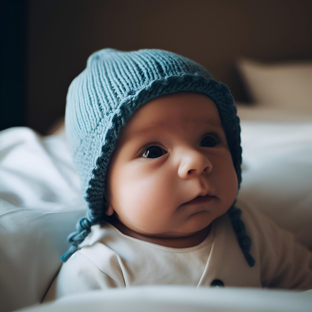 Bezpłatne zdjęcie portret słodkiego dziecka w niebieskim dzierżawionym kapeluszu