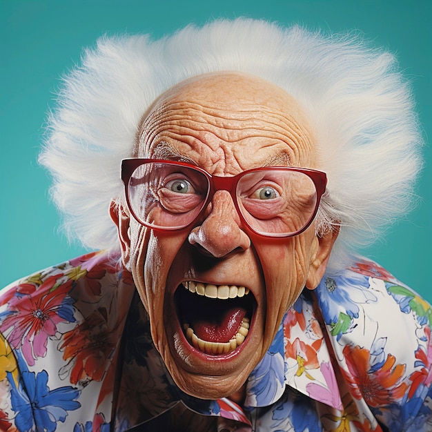 Portret śmiesznego dziadka ubranego