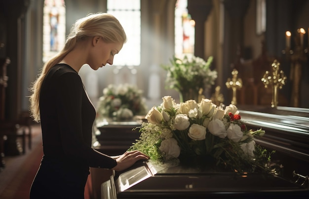 Portret smutnej kobiety na pogrzebie
