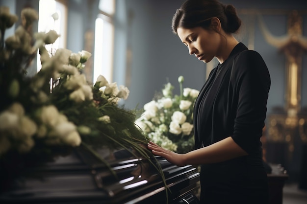 Portret smutnej kobiety na pogrzebie