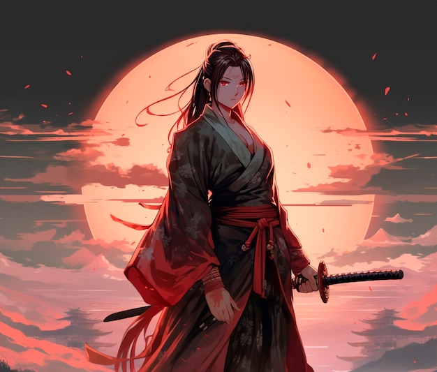 Bezpłatne zdjęcie portret tradycyjnego japońskiego samuraja w stylu anime
