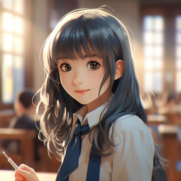 Portret ucznia w stylu anime uczęszczającego do szkoły