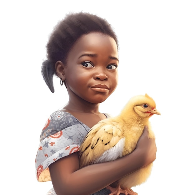 Bezpłatne zdjęcie portret uroczej, afroamerykanów, małej dziewczynki trzymającej kurczaka