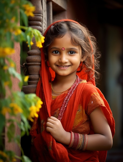 Bezpłatne zdjęcie portret uroczej indyjskiej dziewczyny