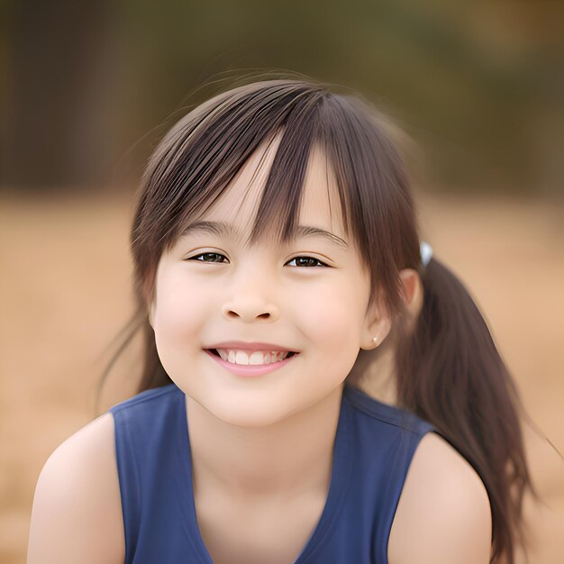 Portret uroczej małej azjatyckiej dziewczyny uśmiechającej się w parku