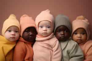 Bezpłatne zdjęcie portret uroczych noworodków z różnych narodowości