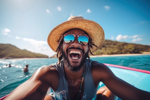 Portret uśmiechniętego mężczyzny na łodzi