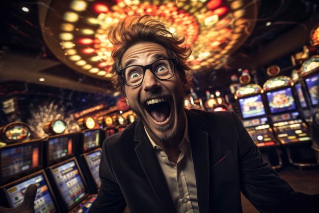 Portret uśmiechniętego mężczyzny w kasynie