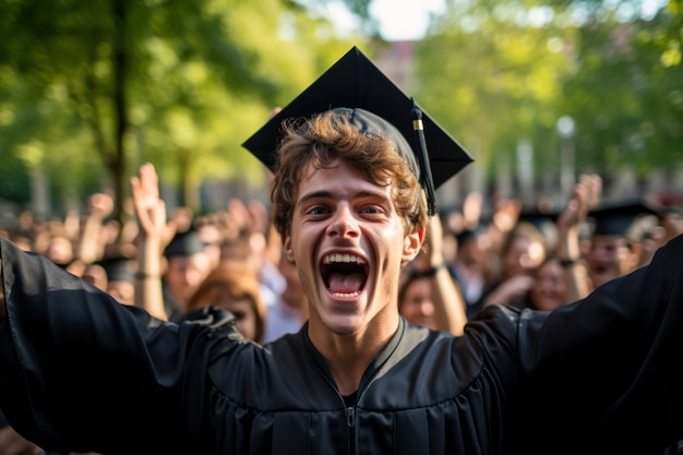 Portret Uśmiechniętego Młodego Mężczyzny Na Ukończeniu Studiów