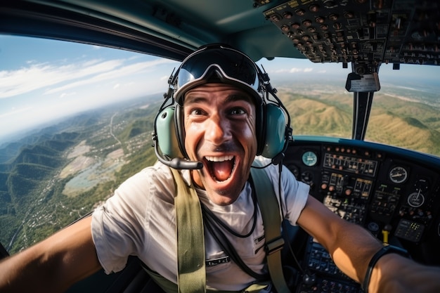 Portret Uśmiechniętego Pilota Płci Męskiej