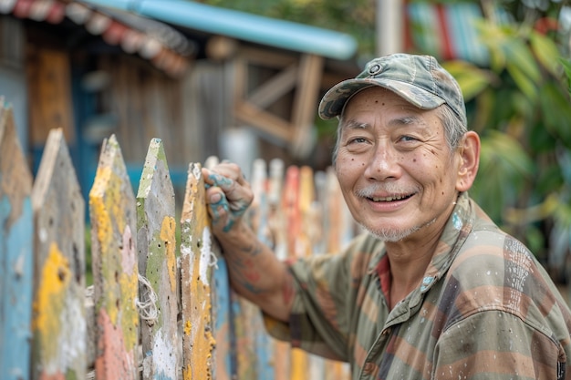 Portret współczesnego człowieka wykonującego prace domowe w łagodnej i marzonej atmosferze