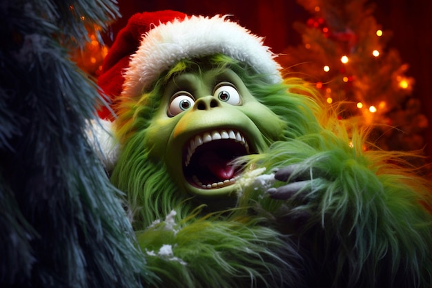 Bezpłatne zdjęcie portret zielonej postaci z kreskówki grinch