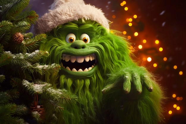 Bezpłatne zdjęcie portret zielonej postaci z kreskówki grinch