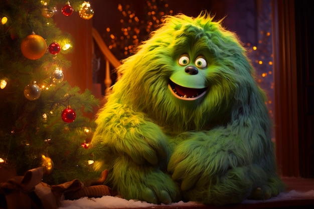 Bezpłatne zdjęcie portret zielonej postaci z kreskówki grinch