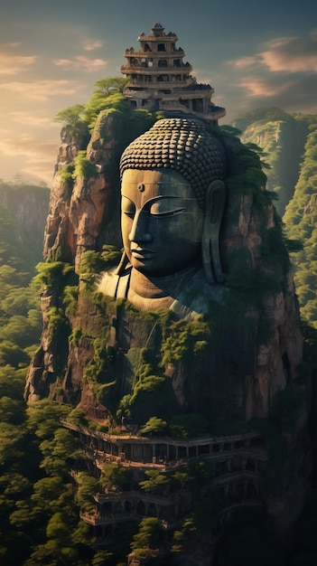 Posąg Buddy wyrzeźbiony w górach