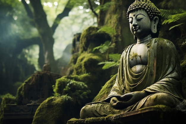 Posąg Buddy z krajobrazem przyrody