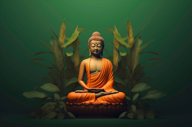 Posąg Buddy z liśćmi