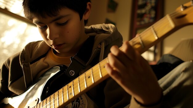 Postać grająca na gitarze elektrycznej