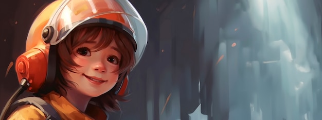Postać strażaka w stylu anime z ogniem