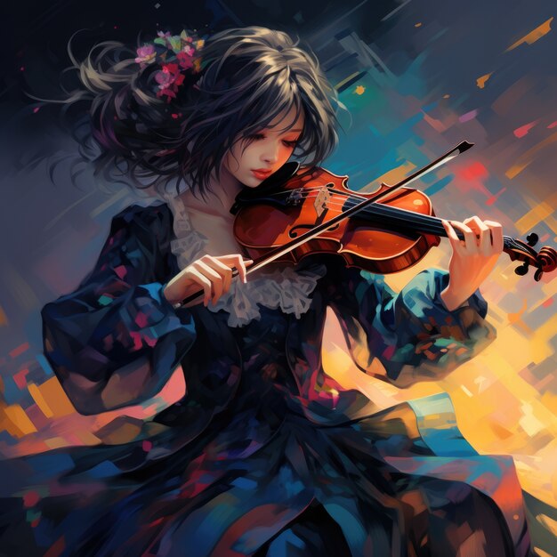 Postać z anime grająca na skrzypcach
