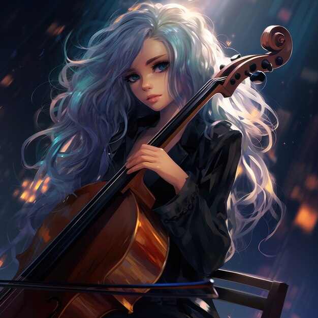 Postać z anime grająca na wiolonczeli
