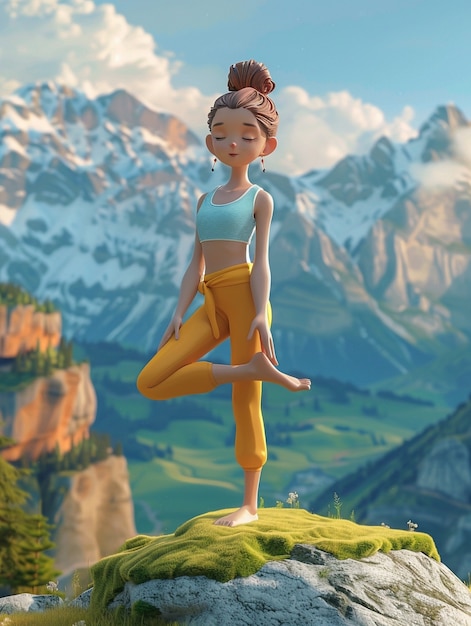 Bezpłatne zdjęcie postać z kreskówki 3d praktykująca jogę